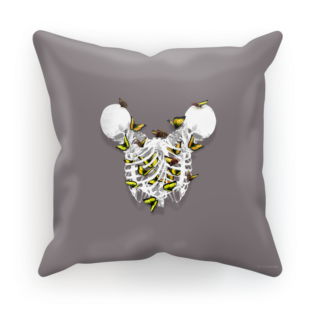 Versailles Divergence Golden Skull Duality- French Gothic Satin & Suede Pillowcase in Lavender Steel | Le Leanian™