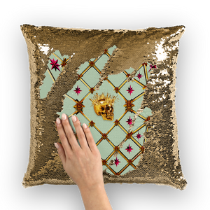 Gold Skull and Magenta Stars- Gold Sequin Pillow Case or Throw Pillow in Color Pastel Blue