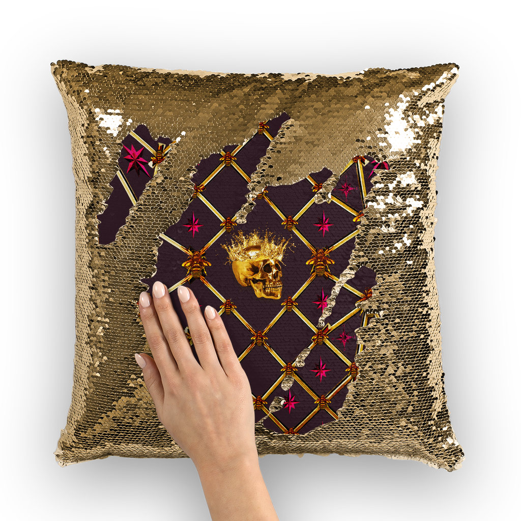 French Gothic Honey Bee & Rib StarPattern-Sequin Pillowcase & Throw Pillow- Eggplant Wine Purple