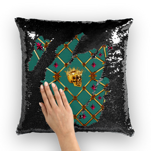 Golden Skull & Magenta Stars- French Gothic Sequin Pillowcase or Throw Pillow in Jade | Le Leanian™