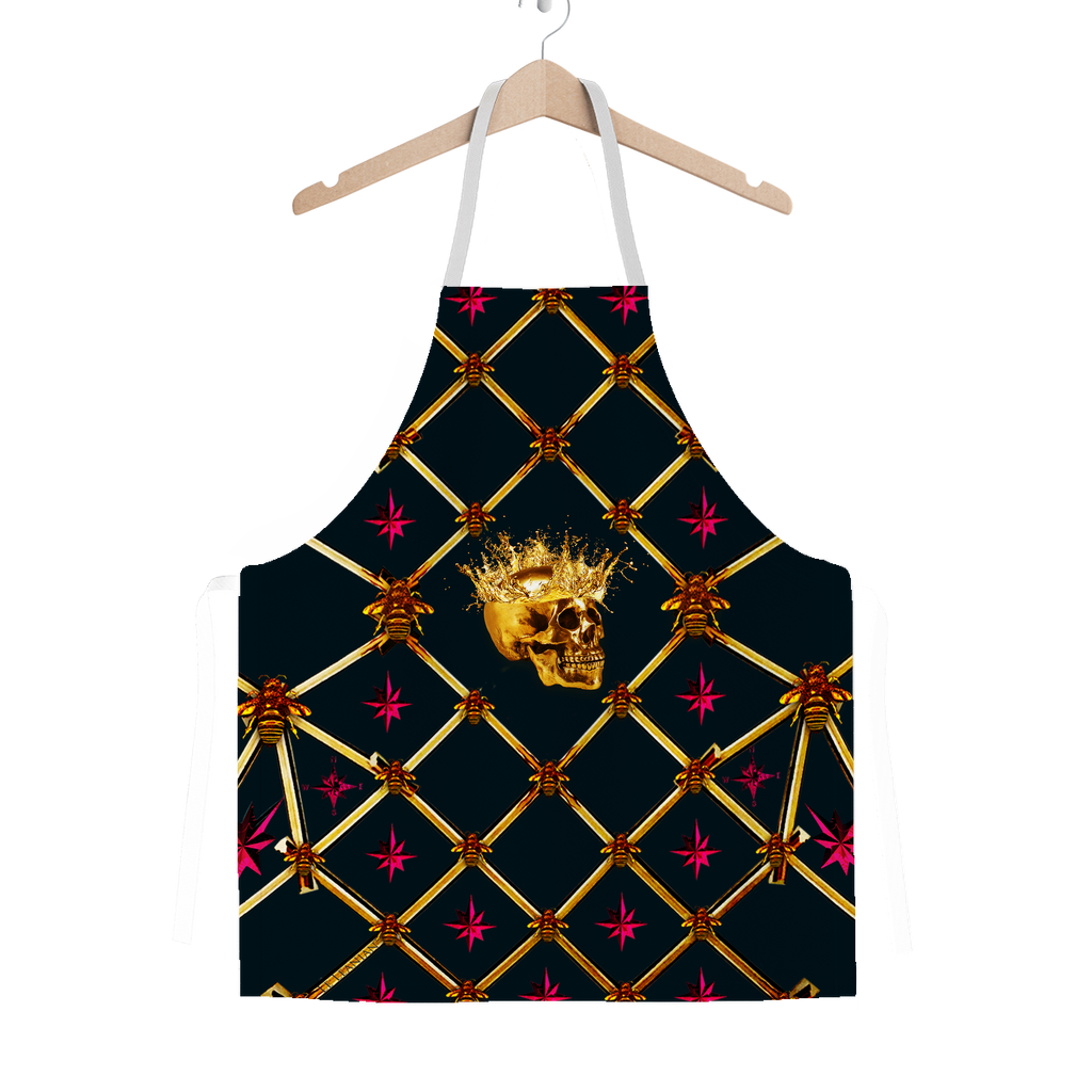 Gold Skull and Honey Bee- Magenta Stars- Classic Apron in Navy Blue- Dark Blue- Blue