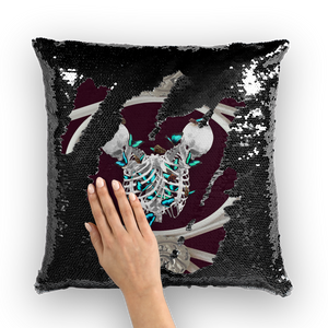 Versailles Divergence Skull Teal Whispers- French Gothic Sequin Pillowcase or Throw Pillow in Eggplant Wine | Le Leanian™