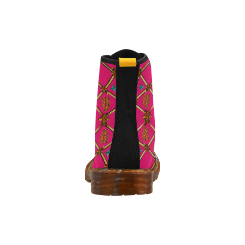 Gilded Bees & Ribs- Women's French Gothic Combat  Boots in Bold Fuchsia | Le Leanian™