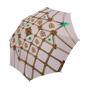 Bee Divergence Gilded Ribs & Jade Stars- Auto & Semi Auto Foldable French Gothic Umbrella in Nouveau Blush Taupe | Le Leanian™