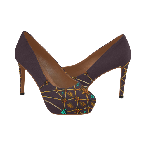 Gilded Ribs & Hive- Women's French Gothic Heels in Muted Eggplant Wine | Le Leanian™