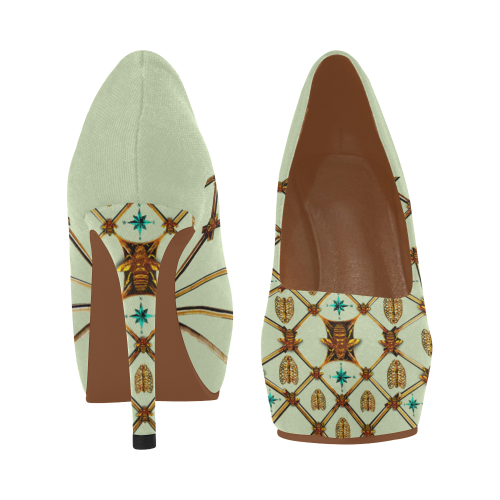 Gilded Ribs & Hive- Women's French Gothic Heels in Pale Green | Le Leanian™