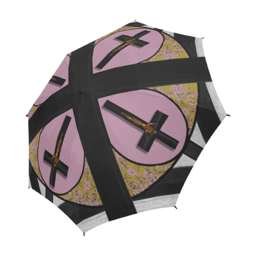 The Crossroad Crucifix- Semi Auto & Auto Foldable French Gothic Umbrella in Nouveau Blush Taupe | Le Leanian™