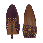 Women's Statement High Heels- Gilded Honey Bee-Honeycomb Pattern Heels in Color Eggplant Wine, Wine Red, PURPLE