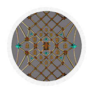 Bee Divergence Gilded Ribs & Teal Stars- Circular French Gothic Medallion Beach Throw in Lavender Steel