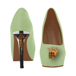 Women's Crucifix and Skull High Heel Shoes- in Color Pale, Pastel GREEN