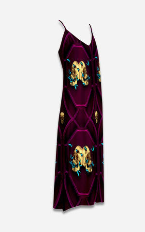 All Saints Double Nouveau- 100% Silk Satin French Gothic V Neck Slip Dress in Bold Eggplant Wine | Le Leanian™