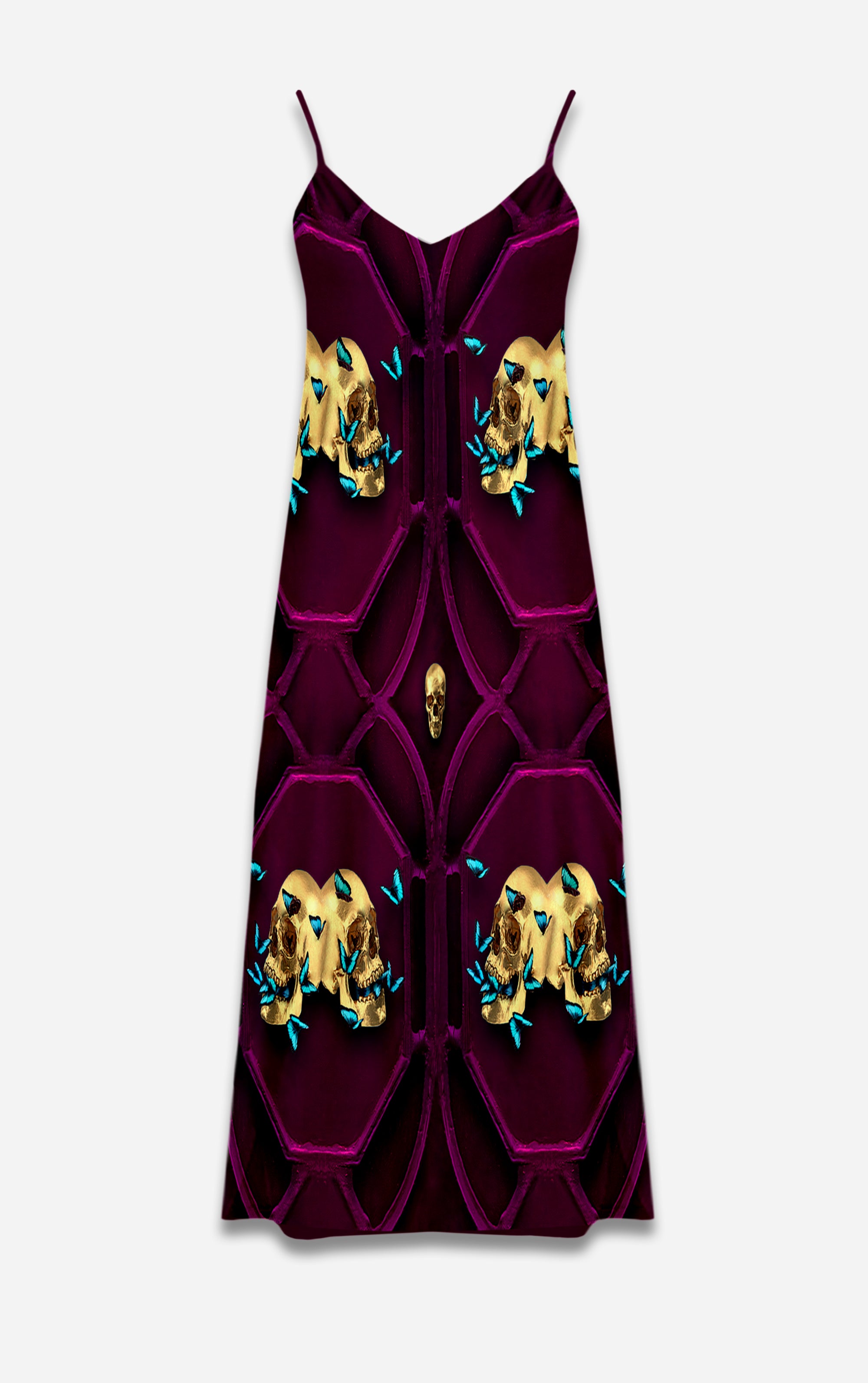 All Saints Double Nouveau- 100% Silk Satin French Gothic V Neck Slip Dress in Bold Eggplant Wine | Le Leanian™