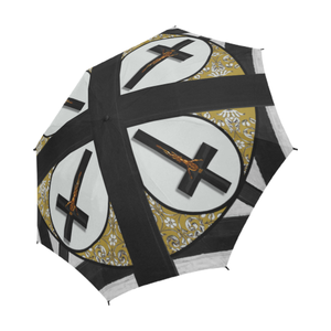 The Crossroad Crucifix- Semi Auto & Auto Foldable French Gothic Umbrella in Lightest Gray | Le Leanian™