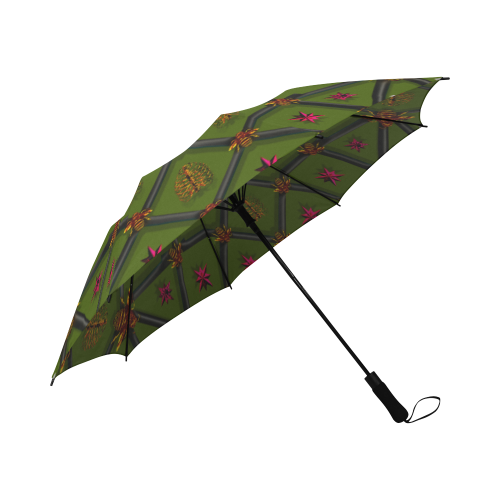 Bee Divergent Ribs & Magenta Stars- Semi Auto Foldable French Gothic Umbrella in Bold Olive | Le Leanian™