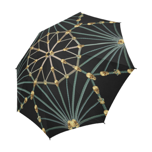 Skull Cathedral- Semi & Auto Foldable French Gothic Umbrella in Back to Black | Le Leanian™