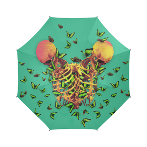 Siamese Skull Morpho-Semi Automatic Foldable French Gothic Umbrella in Bold Pastel Jade | Le Leanian™