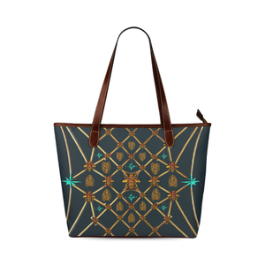 Gilded Bees & Ribs- Classic French Gothic Tote Bag in Midnight Teal | Le Leanian™