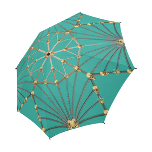 Skull Cathedral- Semi & Auto Foldable French Gothic Umbrella in Jade Teal | Le Leanian™