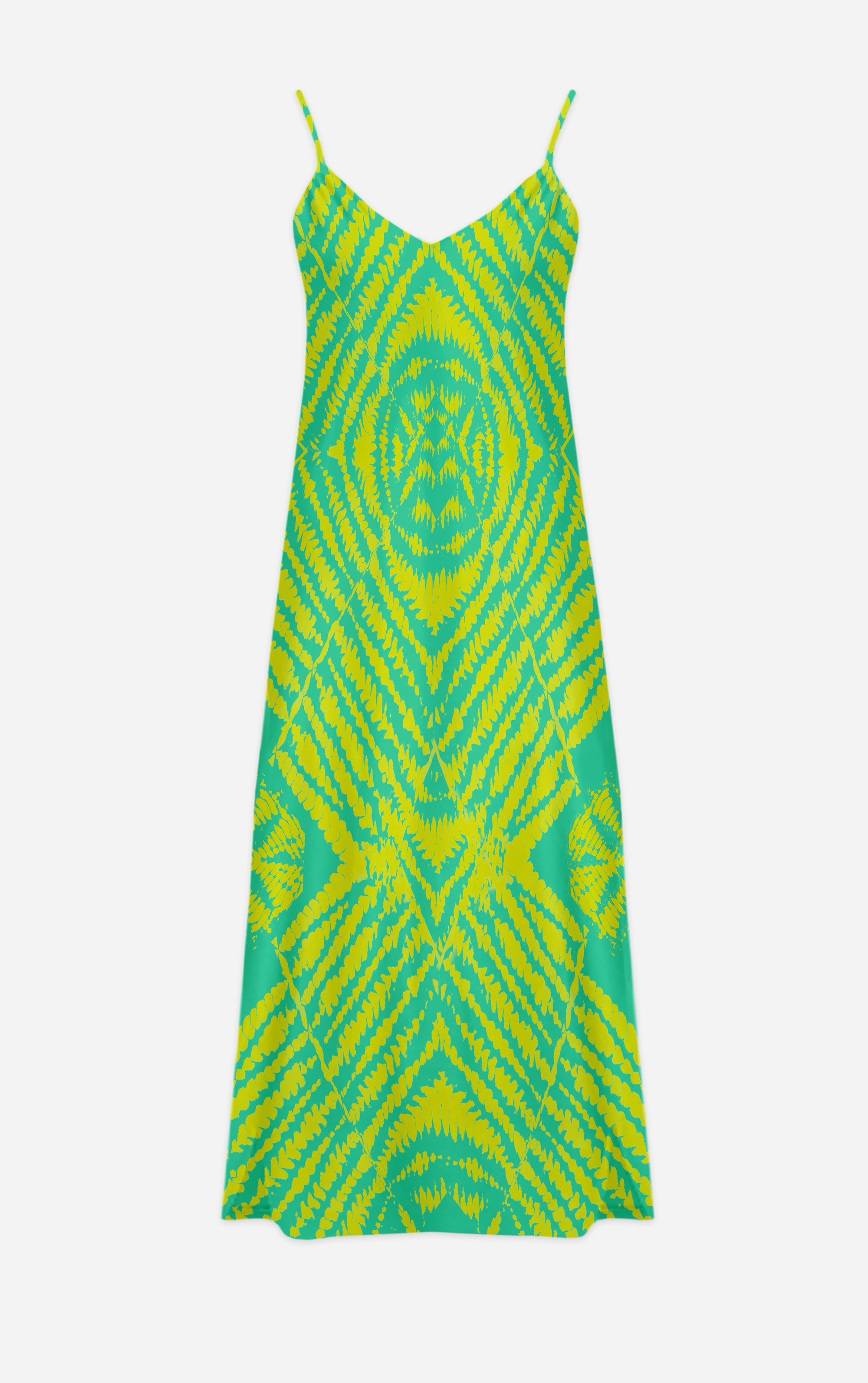 Byzantine V Neck-Tie Dye Slip Dress-Bold Jade Teal & Mustard-Surreal Fashion- Le Leanian- The Photographist