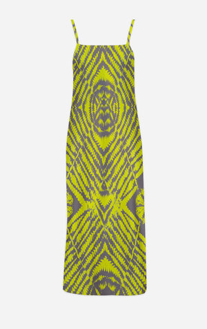 Byzantine Tie Dye- 100% Silk Satin French Gothic V Neck Slip Dress in Lavender Steel & Mustard | Le Leanian™
