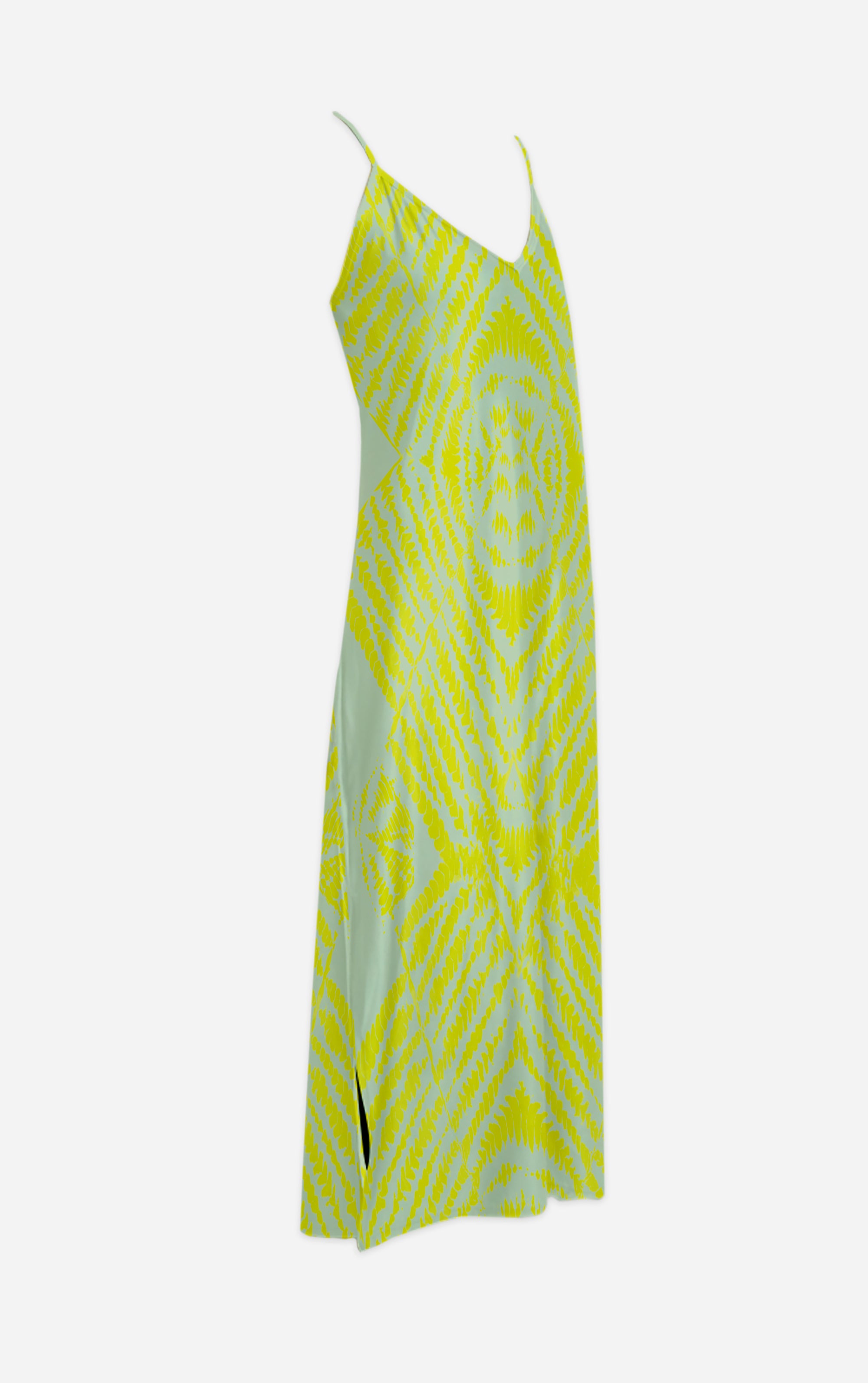 Byzantine Tie Dye- 100% Silk Satin French Gothic V Neck Slip Dress in Nouveau  & Mustard | Le Leanian™