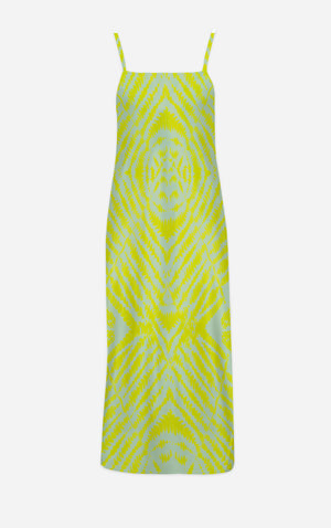 Byzantine Tie Dye- 100% Silk Satin French Gothic V Neck Slip Dress in Nouveau  & Mustard | Le Leanian™