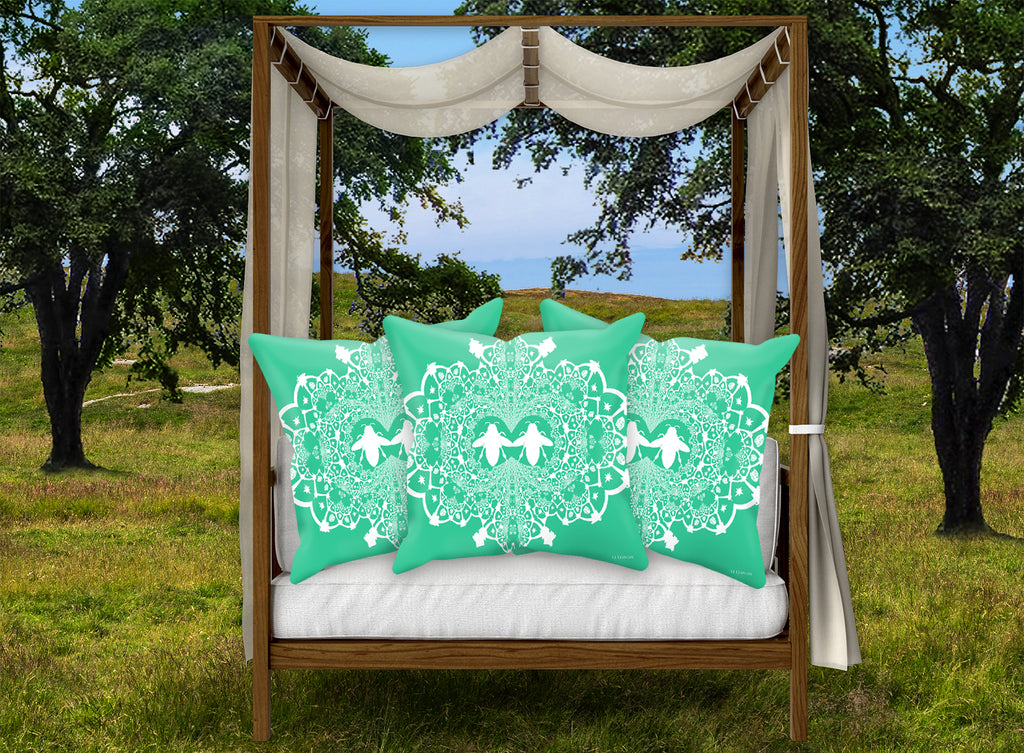Baroque Honey Bee Relief Satin Pillowcase- French Gothic-Bold Teal Blue Green