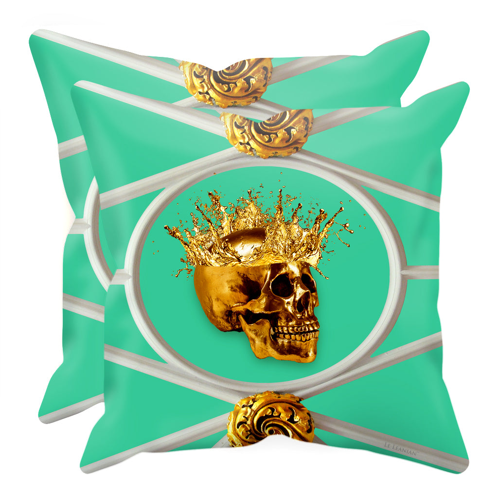Versailles Golden Skull- Sets & Singles Pillowcase in Bold Jade Teal | Le Leanian™