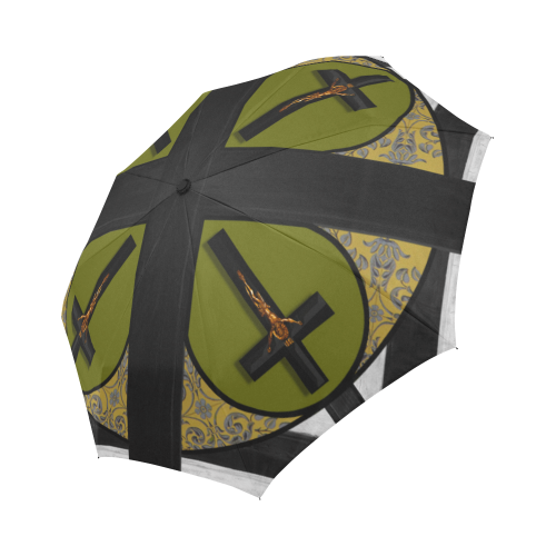 The Crossroad Crucifix- Semi Auto &  Auto Foldable French Gothic Umbrella in Bold Olive | Le Leanian™