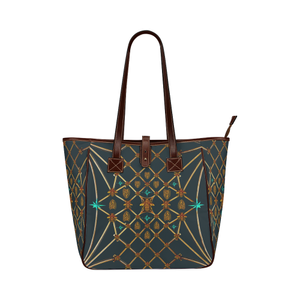Women's Honey Bee, Ribs, Blue Star Pattern- Shoulder Tote in Color Midnight TEAL, BLUE