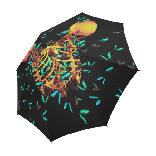 Siamese Skeleton Custom Umbrella- Blue Butterflies- Fashion Umbrella in Color Black