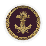 Circular BEACH THROW-Gold SKULL GOLD RIBS-GOLD WREATH- in Color EGGPLANT WINE, WINE RED, PURPLE