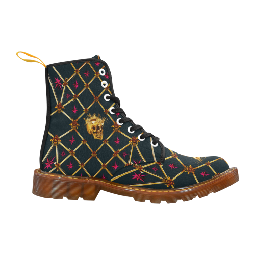 Golden Skull & Magenta Stars- Women's French Gothic Combat  Boots in Midnight Teal | Le Leanian™
