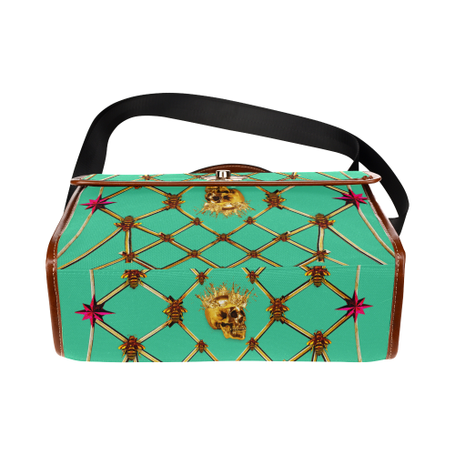 Skull and Honeycomb- Mini Brief Handbag in Bold Pastel Jade | Le Leanian™