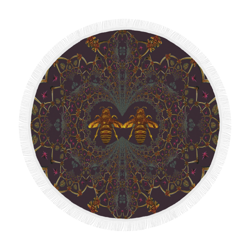 Baroque Honey Bee Extinction- Circular French Gothic Medallion Throw in Muted Eggplant Wine | Le Leanian™