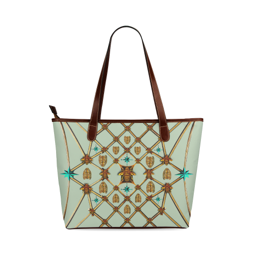 Women's Honey Bee, Ribs, Blue Star Pattern- Shoulder Tote in Color Pastel BLUE