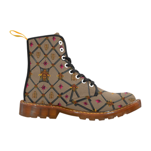 Bee Divergent Dark Ribs & Magenta Stars- Women's French Gothic Combat  Boots in Neutral Camel | Le Leanian™