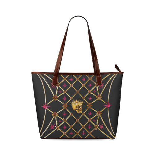 Skull and Magenta Stars-Honey Bee Pattern- Classic Shoulder Tote in Color Black