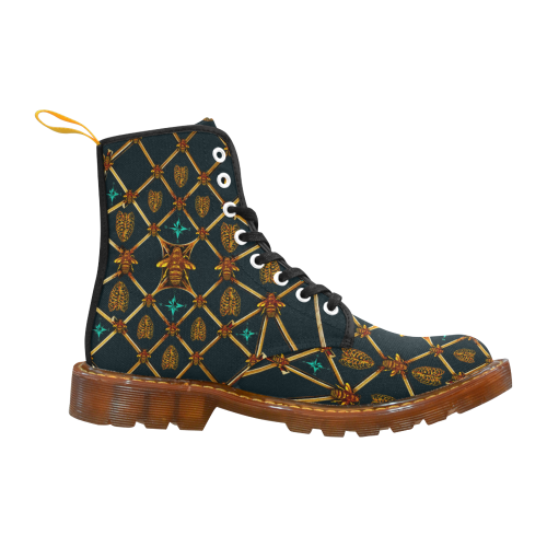 Gilded Bees & Ribs- Women's French Gothic Combat  Boots in Midnight Teal | Le Leanian™