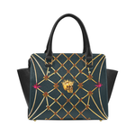 Skull and Honey Bee-Honeycomb Pattern-Magenta Stars- Classic Satchel Hand Bag in Color Midnight Teal- Navy Blue- Blue