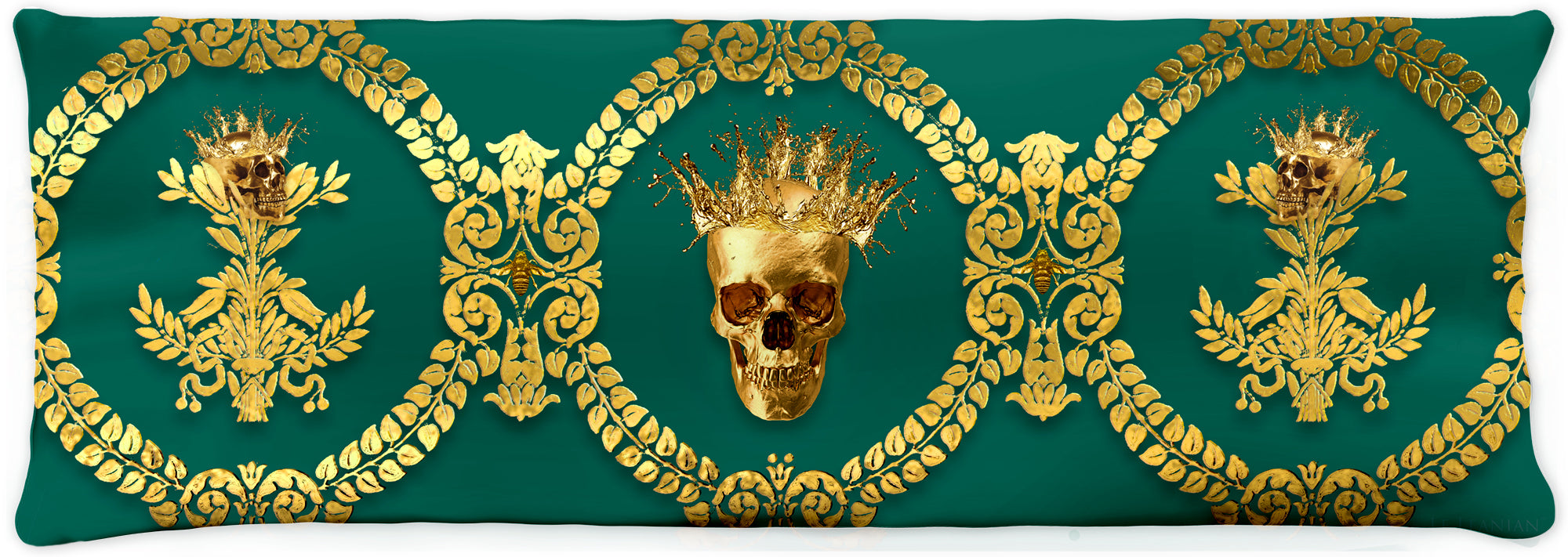 CROWN GOLD SKULL-GOLD RIBS-Body Pillow-PILLOW CASE- color JADE, GREEN, BLUE GREEN