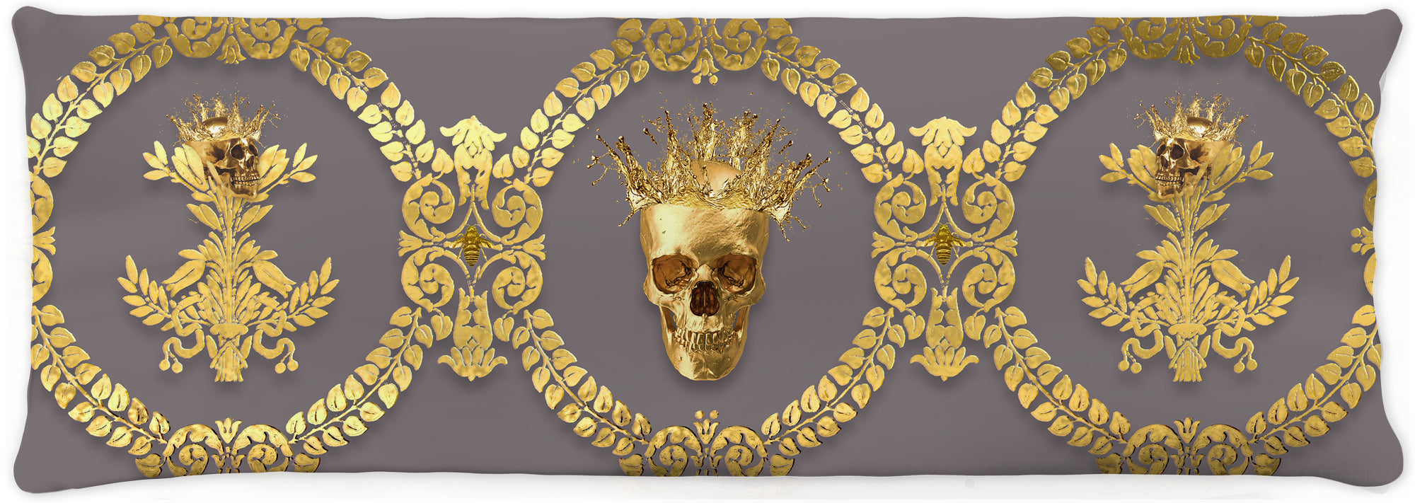 CROWN GOLD SKULL-GOLD RIBS-Body Pillow-PILLOW CASE- color LAVENDER STEEL, NEUTRAL PURPLE