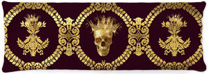 CROWN GOLD SKULL-GOLD RIBS-Body Pillow-PILLOW CASE- color EGGPLANT WINE, WINE RED, BURGUNDY, MAROON, BLOOD PURPLE