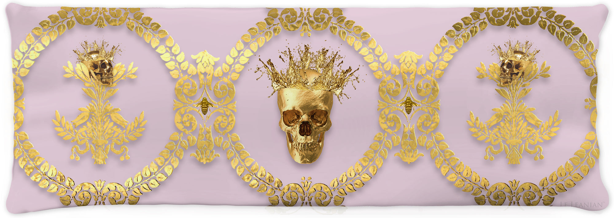 CROWN GOLD SKULL-GOLD RIBS-Body Pillow-PILLOW CASE- color PASTEL PINK