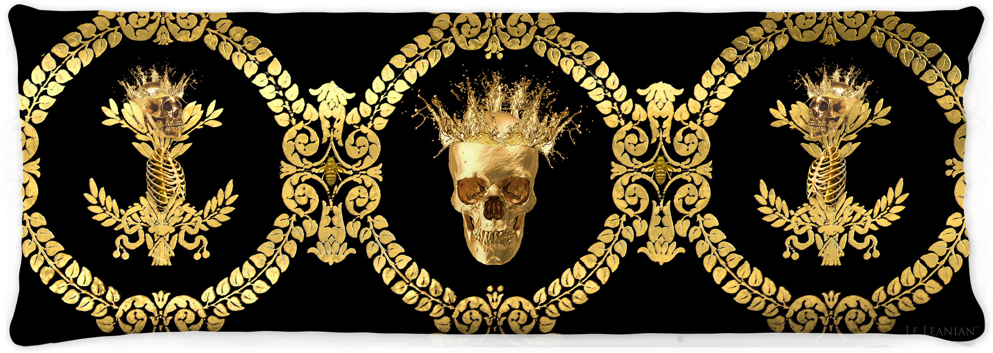 CROWN GOLD SKULL-GOLD RIBS-Body Pillow-PILLOW CASE- color BLACK