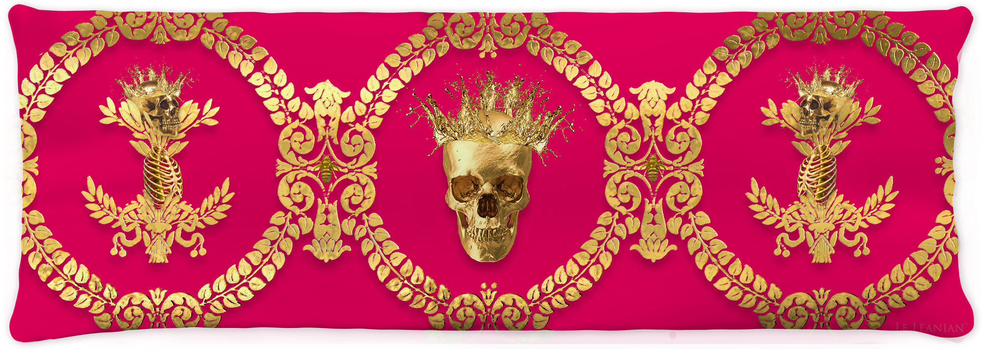 CROWN GOLD SKULL-GOLD RIBS-Body Pillow-PILLOW CASE- color FUCHSIA, PINK, HOT PINK