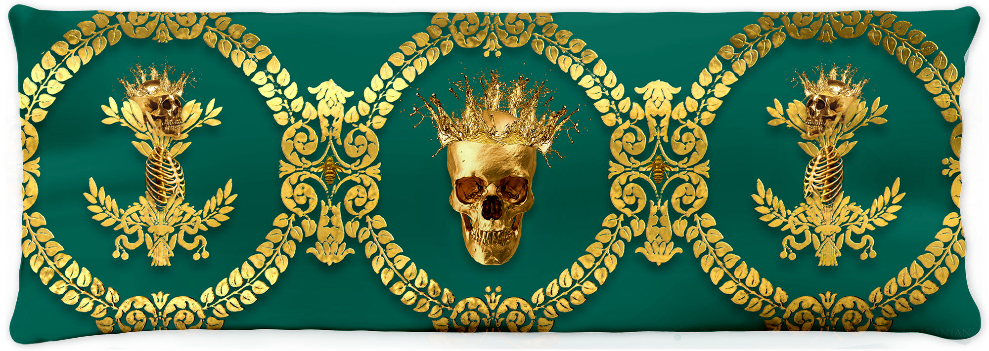 CROWN GOLD SKULL-GOLD RIBS-Body Pillow-PILLOW CASE- color JADE, GREEN, BLUE GREEN