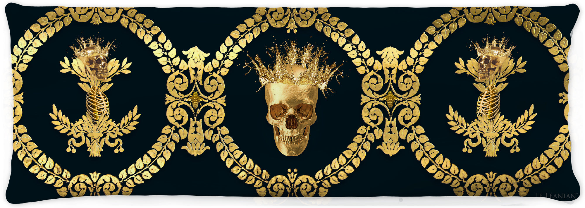 CROWN GOLD SKULL-GOLD RIBS-Body Pillow-PILLOW CASE- color NAVY BLUE