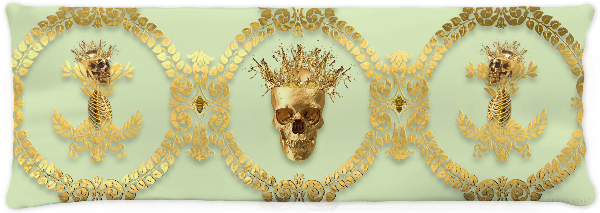 CROWN GOLD SKULL-GOLD RIBS-Body Pillow-PILLOW CASE- color PASTEL GREEN