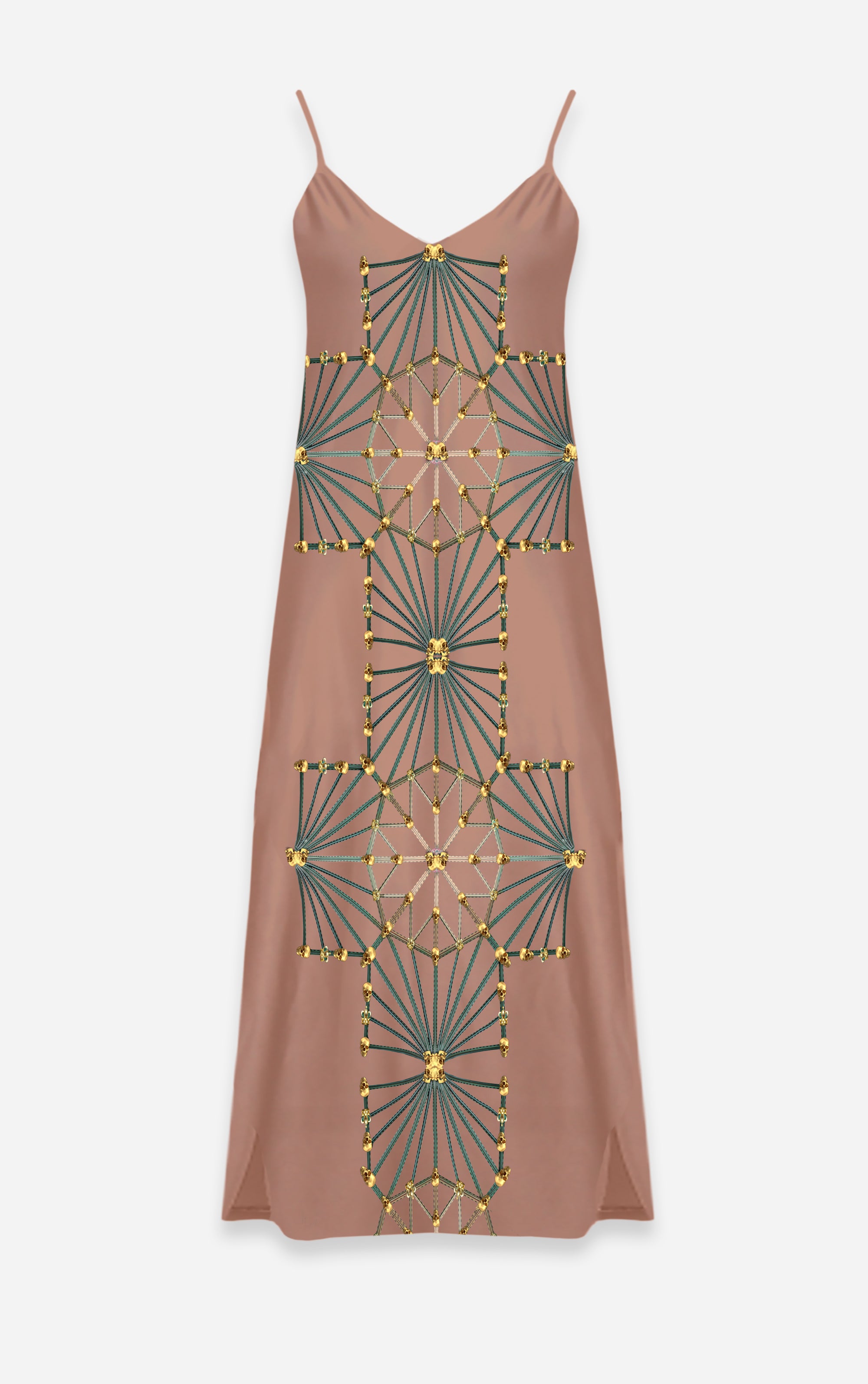Skull Cathedral- French Gothic V Neck Slip Dress in Blush | Le Leanian™